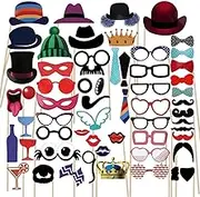 LYSAIMG 58Pcs Photo Booth Props,Funny Party Photo Booth Decorations,Birthday Party Supplies, Head & Face Props for Party Selfie,Memory Photo,Birthday Party