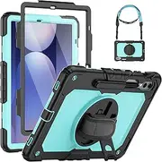 SEYMCY Case for Samsung Galaxy Tab S9 FE+ Plus/S9 Plus Case 12.4 inch 2023, Shockproof Case with Screen Protector, Rotating Stand, Hand/Shoulder Strap for Samsung S9 FE Plus Tablet Case, Sky Blue