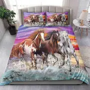 v3608 Bed Sheets Running Horses At Sunset Duvet Cover Set Pillowcase Soft Bedroom Decor Bed Sheets IU3608