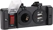Power Combo Switch Panel with Red Light, 3 in 1, Circuit Breaker, Double USB, and 12V Cigarette Lighter Socket for Enhanced Control in Cars, RVs, and Boats.