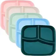 DYB DONGYONGBAO Unbreakable Divided Plates 10 Inch 5 PCS, Reusable Portion Control Plates,Plastic Compartment Plates, Microwave and Dishwasher Safe, Perfect for Kids and Adults.………