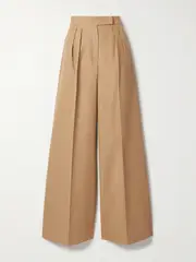 [Max Mara] Max Mara - Corte Pleated Cotton-canvas Wide-leg Pants - Bronze - UK 16 UK 16 Metallic