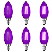 Luxrite E12 LED Filament Purple Light Bulbs, 4.5W=40W, UL, E12 Base 6 Pack