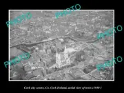 OLD POSTCARD SIZE PHOTO CORK CITY IRELAND, AERIAL VIEW OF TOWN c1950 2