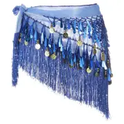 Belly Dance Hip Scarf with Tassels Sequin Coin for Party(Dark Blue)