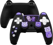 PlayVital Cute Bear Controller Silicone Case for ps5, Kawaii Controller Cover Compatible with Charging Station, Gamepad Skin Protector for ps5 with Touch Pad Sticker & Thumb Grips - Black & Purple