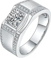 [LOEXZAH] 1 Carat Lab Grown Diamond Wedding Rings for Men Moissanite Ring S925 Sterling Silver Moissanite Men Diamond Ring Moissanite Engagement Rings for Men's Promise Rings