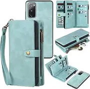 TwoHead for Samsung Galaxy S20 FE 5G Wallet Case, Detachable PU Leather Magnetic flip Phone Case with Card Holder, Wrist Strap, Zipper Wallet for Women/Men,6.5 in(Blue)