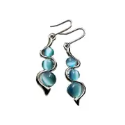 Veile Studios Bohemian Creative Curved Wavy Inlaid Hylan Cat's Eye Gemstone Swinging Earrings