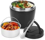Insulated Food Jar 304 Stainless Steel 1.2L Portable Thermal Lunch Box Insulated Food Container with Spoon for School Travel Black