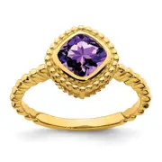 14K Yellow Gold Cushion Amethyst Ring