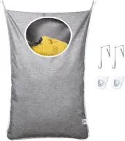 KEEPJOY Hanging Laundry Hamper Bag with Free Adjustable 1PC-Large, Grey