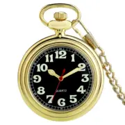 Mens Quartz Pocket Watch Fob Chain Gold Silver Black Arabic Number Luminous Dial