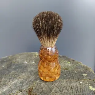 Black badger shaving brush with handmade handle from fir-cone and resin.