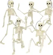 5 Pack 16" Halloween Skeletons, Posable Joints, Yard & Party Decor