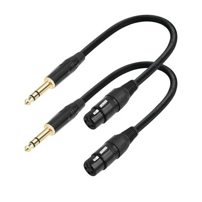 2-Pack XLR Female to 1/4" TRS Cable 1FT/0.3M- 2Pack XLR Female to 6.35