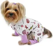 Klippo Dog/Puppy Minky Sweet Candies Plush Pajamas/Bodysuit/Loungewear/PJ/Coverall/Jumper/Romper for Small Breeds (S)