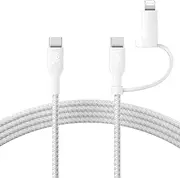 Belkin 2-in-1 Charging Cable w/USB-C & Lightning Connector - Braided Fast-Charging Cable, USB-C to USB-C & Lightning Charger Cord, Multi-Charging Combo for Apple iPhone, iPad, Samsung, & More - White