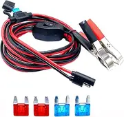 8.2 Feet SAE Battery Wire Harness, 16 Awg SAE to Alligator Clips Quick Conect and Disconnect Extension Cord with On/Off Switch and 10A/15A Fuse for Cars Motorcycles Solar Panel