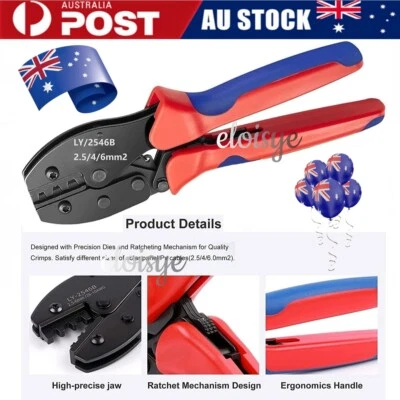 Solar PV Insulated Terminal Ratchet Crimping Tool for 2.5/4/6mm² Crimper Pliers