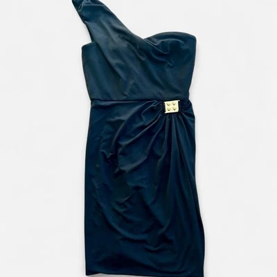 Cooper St Size 8 One shoulder black mini dress with gold detail.