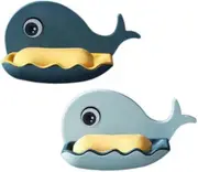 Soap Dish Holder, 2 Pcs No-drilling Rubber Soap Holders, Wall Mounted Whale Soap Box For Bathroom Kitchen Shower Room Soap Holder With Water Drainage