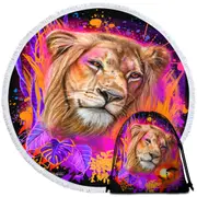 Animals Art Lion Spirit Round Beach Towel