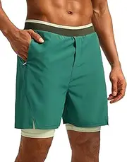 [Pudolla] Men's 2 in 1 Running Shorts 7" Lightweight Workout Athletic Gym Shorts for Men with Zipper Pockets