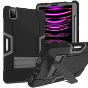 Apple iPad Pro 12.9 inch 3rd /4th /5th /6th Gen 2022 /2021 /2020 /2018 Hybrid Fancy Shockproof Heavy Duty Kickstand Case Cover (Black)