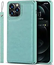 Cavor PU Leather Wallet for iPhone 12, iPhone 12 Pro Case Flip Magnetic Clasp Back Cover Shockproof Soft TPU Phone Cases with Lanyard & Card Slots Holder & Kickstand Protective Case-Green