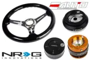 NRG 330mm 2.5" DP BK Wood Chrome Steering Wheel 130H Hub 2.0 RG Release Lock LB