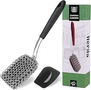 Cast Iron Scrubber Brush with Handle Cast Iron Cleaner Chainmail Scrubber + Pan Scraper, 316 Chain Maille to Clean Pan Pot Skillet Grill Griddle Metal Scrub Wok Scrub Carbon Dutch Oven Carbon Cleaning