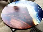 Ocean Waves Round Epoxy Coffee Top, Dining Table, Walnut Wood Table (30 Inch)