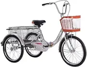 3 Wheels Bike Adult Tricycle 20inch Seniors Shopping Cargo Trike Single Speed Bicycle with Basket for Women Men Outdoor Sports, Tricycle