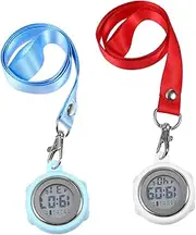 [HONMEET] 2 Pcs Stopwatch Clip on Light Wrist Watches for Women Fob Watch Waterproof Digital Watch Lanyard Pocket Watch Buckle Timers Webbing Watch Digital Badge Reel Retractable Alarm Alloy