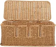 Imitation Rattan Storage Organizer with Open Slots for Efficient Cord Management for Desk and Office Use