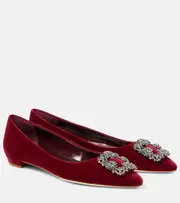 [Manolo Blahnik] Manolo Blahnik Hangisi embellished velvet ballet flats AU 5 red