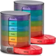 MEDca Weekly Pill Organizer, 1 Dispenser, 7 Stackable Multi-Color Compartments Four Times-a-Day - Morning, Noon, Evening, and Bedtime, Black, 2-Pack