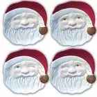 Glitterville 4 Red Papa Noel Cookie Plates, Ceramic Santa Christmas Dessert Set