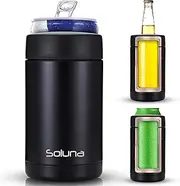 Beer Can Cooler with Built in Bottle Opener – 375ml Stainless Steel Beer Holder – 12Oz Vacuum Insulated Bottle Cooler for Picnic, BBQ, Camping – Ultra-Slim and Elegant Design – Ideal Gifts for Men