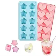 Wady 2 Pcs Ice Cube Tray,Heart Mould Star Shape and Star Shape Ice Cube Tray for Candy, Silicone ice Cube trayChocolate, Jelly, Cocktails, Juice, Whiskey, Reusable (Pink+Bule)