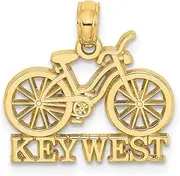 [JewelryWeb] 14ct Gold Key West Under Bicycle Charm Pendant Necklace 19.75x18mm Wide 0.9mm Thick