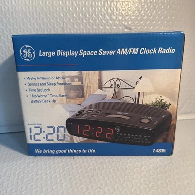 Vintage NEW GE Alarm Clock Radio AM/FM Model 7-4835 Space Saver Power Tested