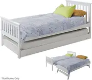 Kingston Slumber Wooden Single Bed Frame w/Pop Up Trundle, for Kids Bedroom, White