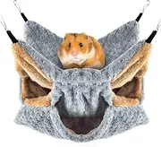 Lockmaner Small Animals Hammock, Ferret Sugar Glider Triple Bunk Bed Cage Warm Plush Hanging Hammock Bed Hideout for Hamster Grey