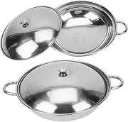 Amosfun Non-Spill Bar Pot Stainless Steel Induction Cookware Double Handle Pot Thicken Pot Casserole Dish Lid for Hot Pot Seafood Pot