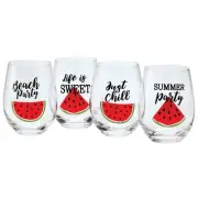 Watermelon Stemless Wine Glass Set of 4, Each Measures 5" H, by Home Marketplace