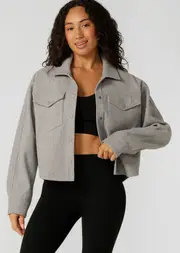 [Lorna Jane] Heritage Cropped Shacket in Grey, Size - Medium M Grey Marl
