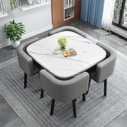 Marble Dining Table Set with 4 Chairs Coffee Table and Chair Combo for Balcony Living Room Modern Square Table and Chairs for Dining Kitchen 80 * 80 * 75cm