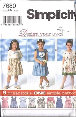 UNCUT Vintage Simplicity Sewing Pattern Girls Dress Design Your Own Summer 7680